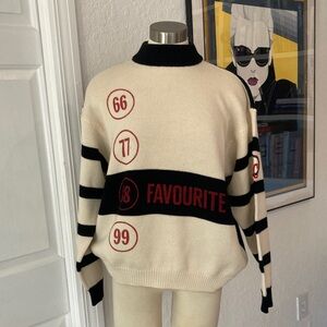 United Colors Of Benetton Cream and Black Striped Sweater vintage 90s